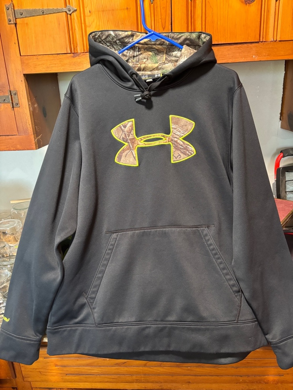Under Armour Storm 1 Black Hoodie with Camo Logo and Neon Trim